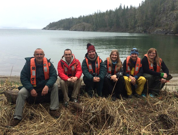 NMCA Staff during a boat trip on Lake Superior (left to right) Sylvio “Hoss” Pelletier, Cory Gaudet, Sadie Gross, Michaela Campbell, Sue Hamel, and Lisa Nyman