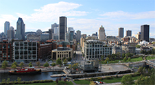 Bird's eye view of the Old Port of Montréal and city downtown