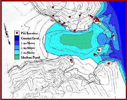 A map of Sloop Cove near Prince of Wales Historic Site. The map compares current and historic water levels.