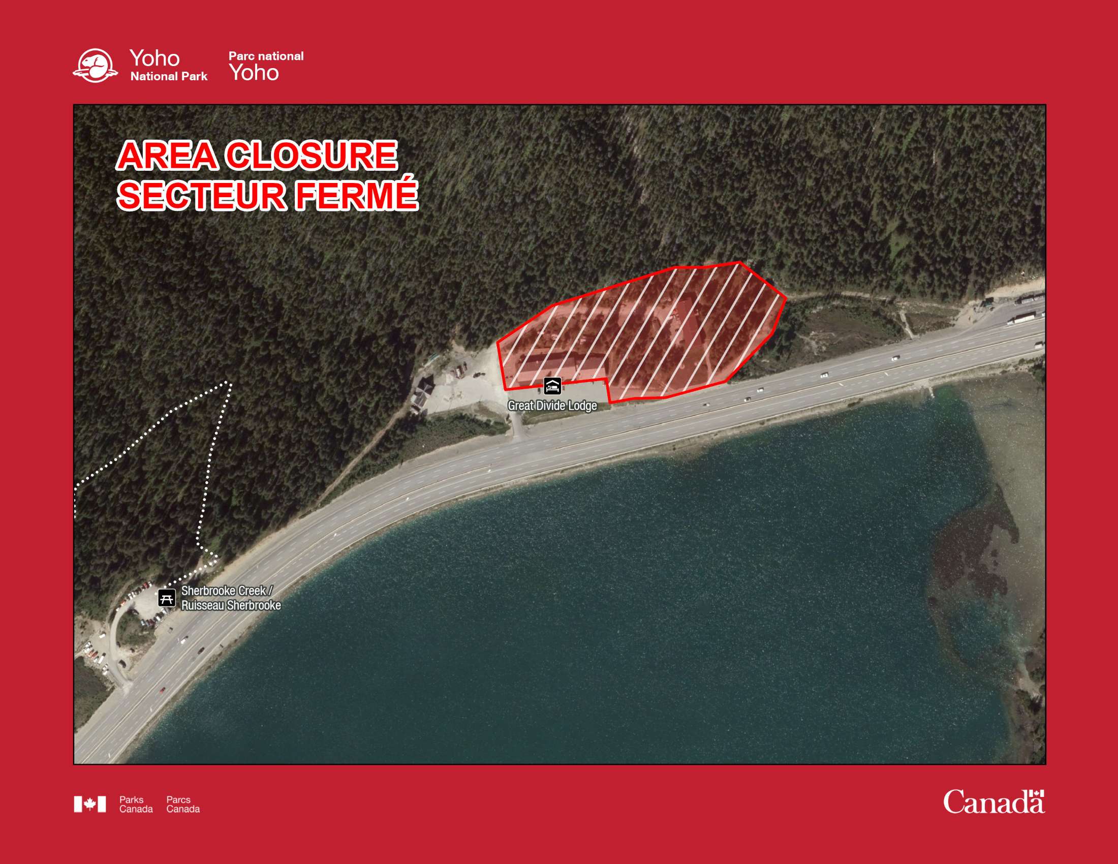 Map of closure, showing the Great Divide Lodge area closed